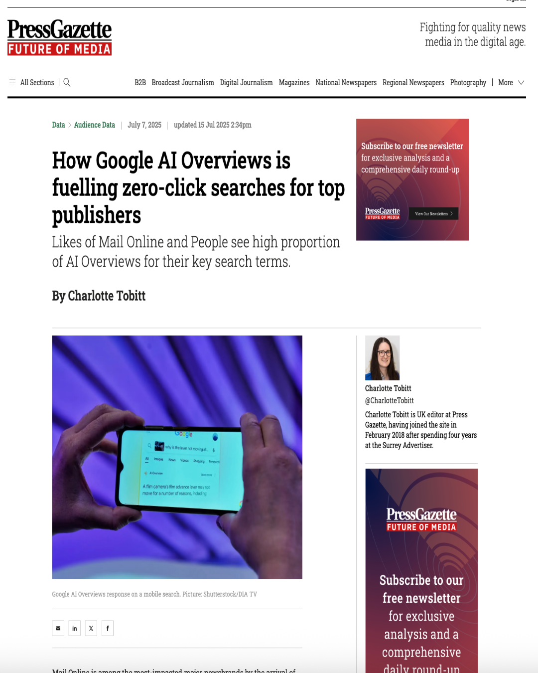 Press Gazette - Google AI Overviews